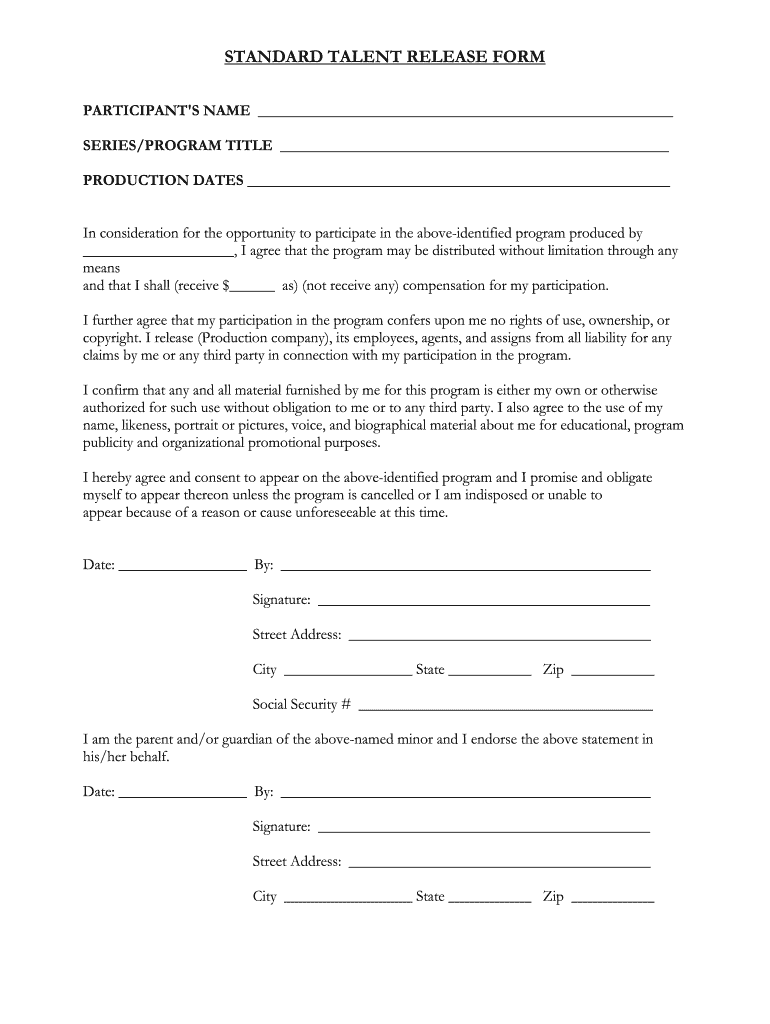 Talent Release Form Template Free