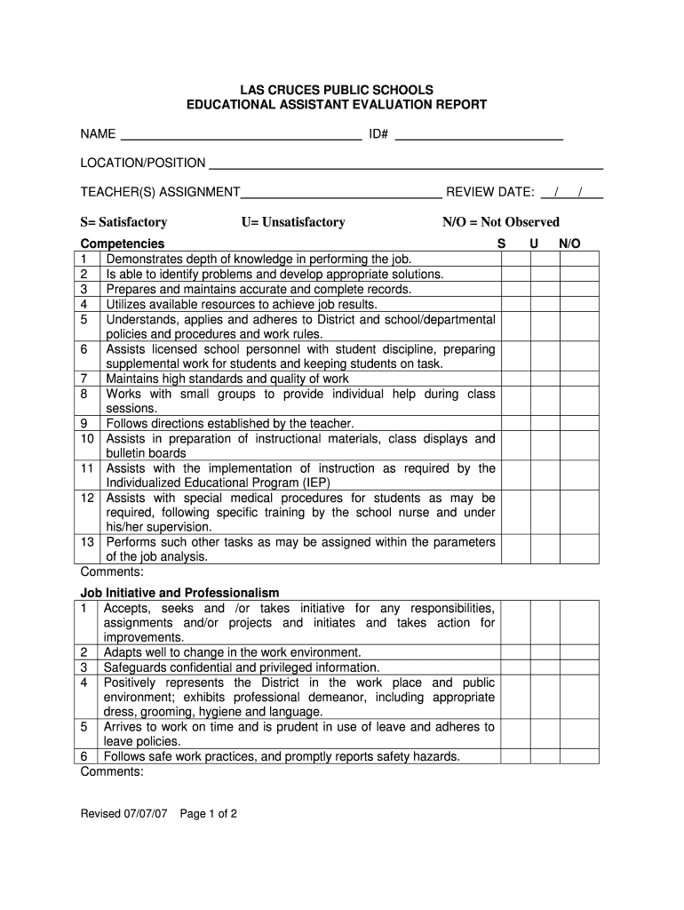 Evaluation Form For Students On Teachers