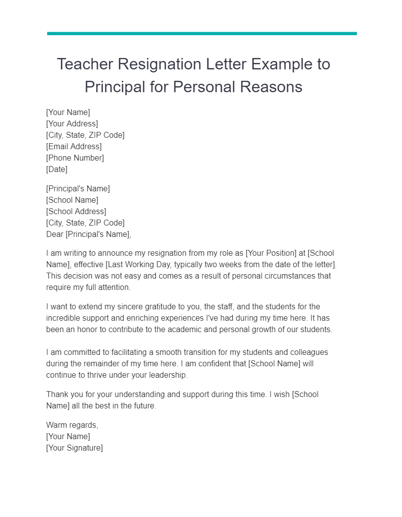 Teacher Resignation Letter 18 Examples PDF Tips