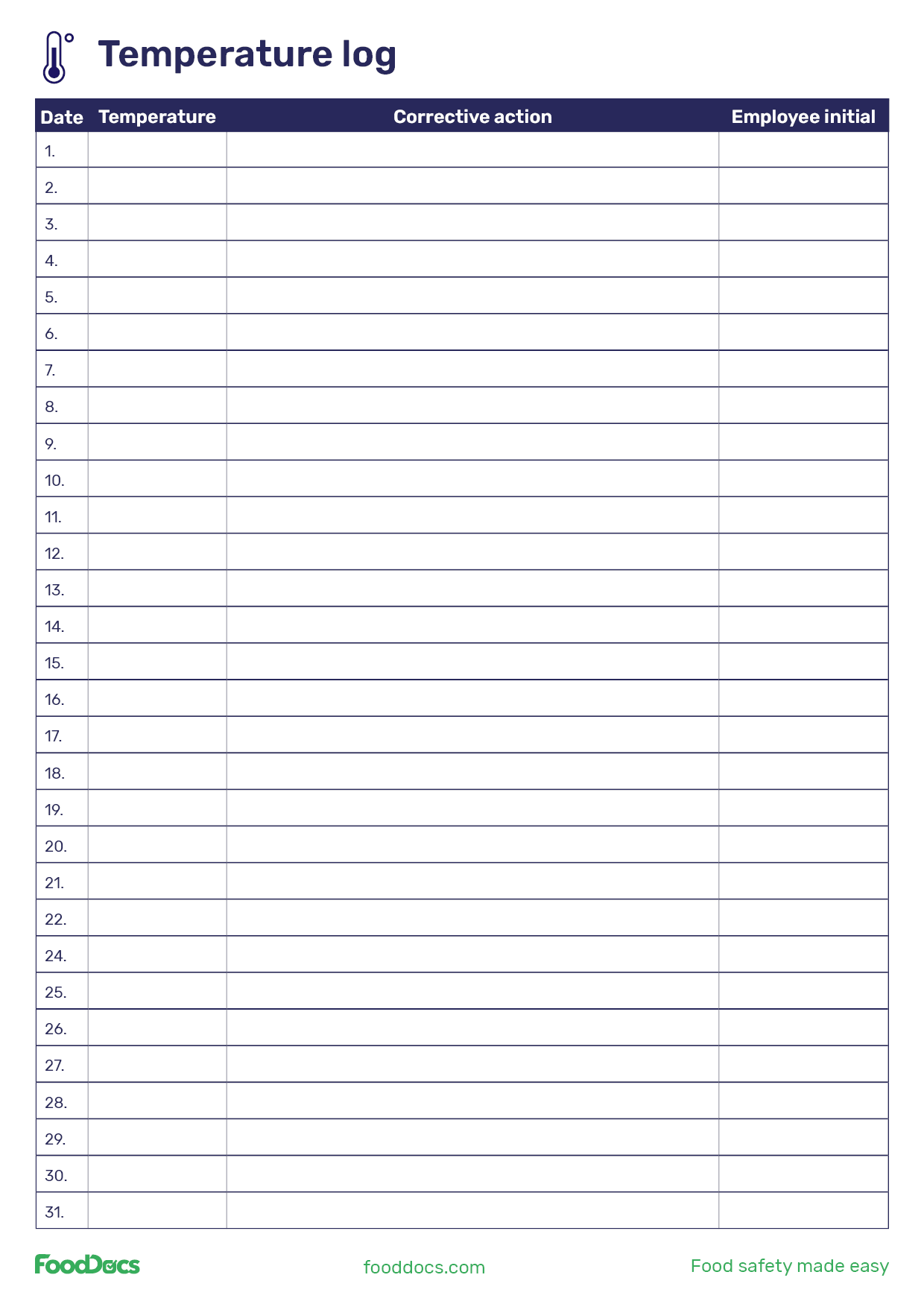 Temperature Log Sheet Download Free Template