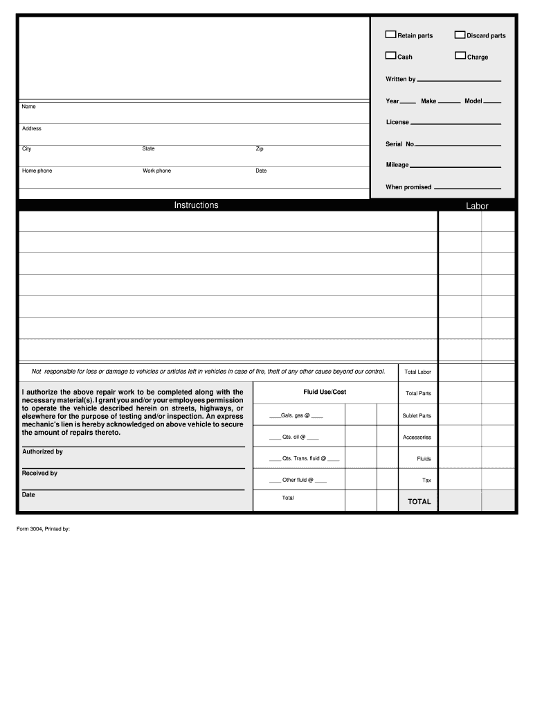 Template Vehicle Repair Fill Online Printable Fillable Blank PdfFiller
