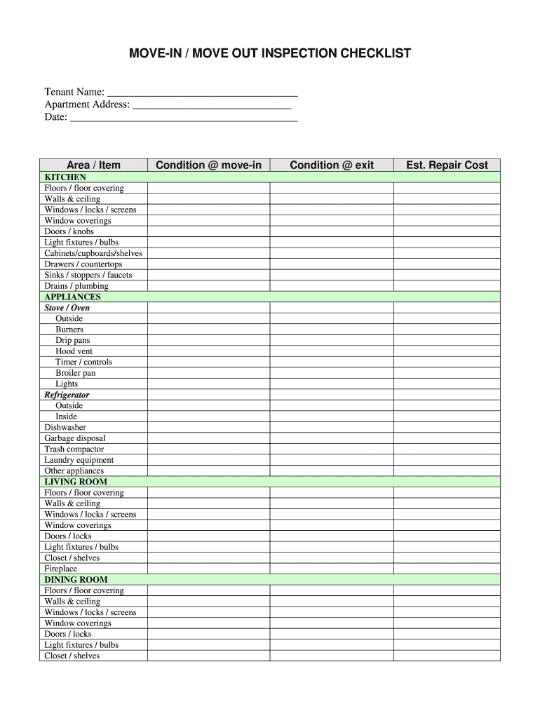 Tenant Move In Checklist Pdf Fill Online Printable Fillable Blank PdfFiller
