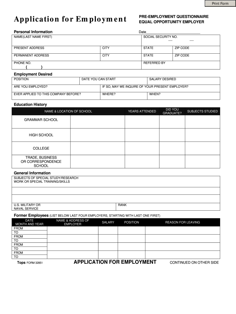 Tops Application Form Fill Online Printable Fillable Blank PdfFiller
