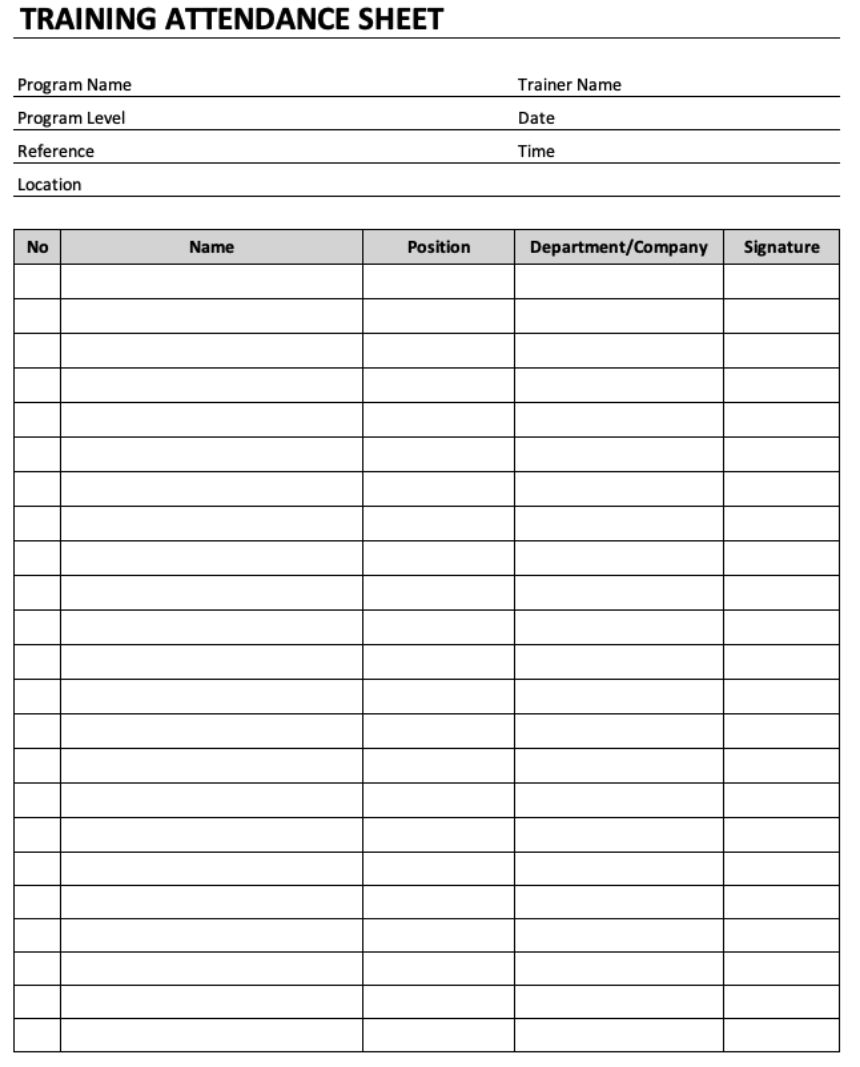 Training Attendance Sheet The Spreadsheet Page