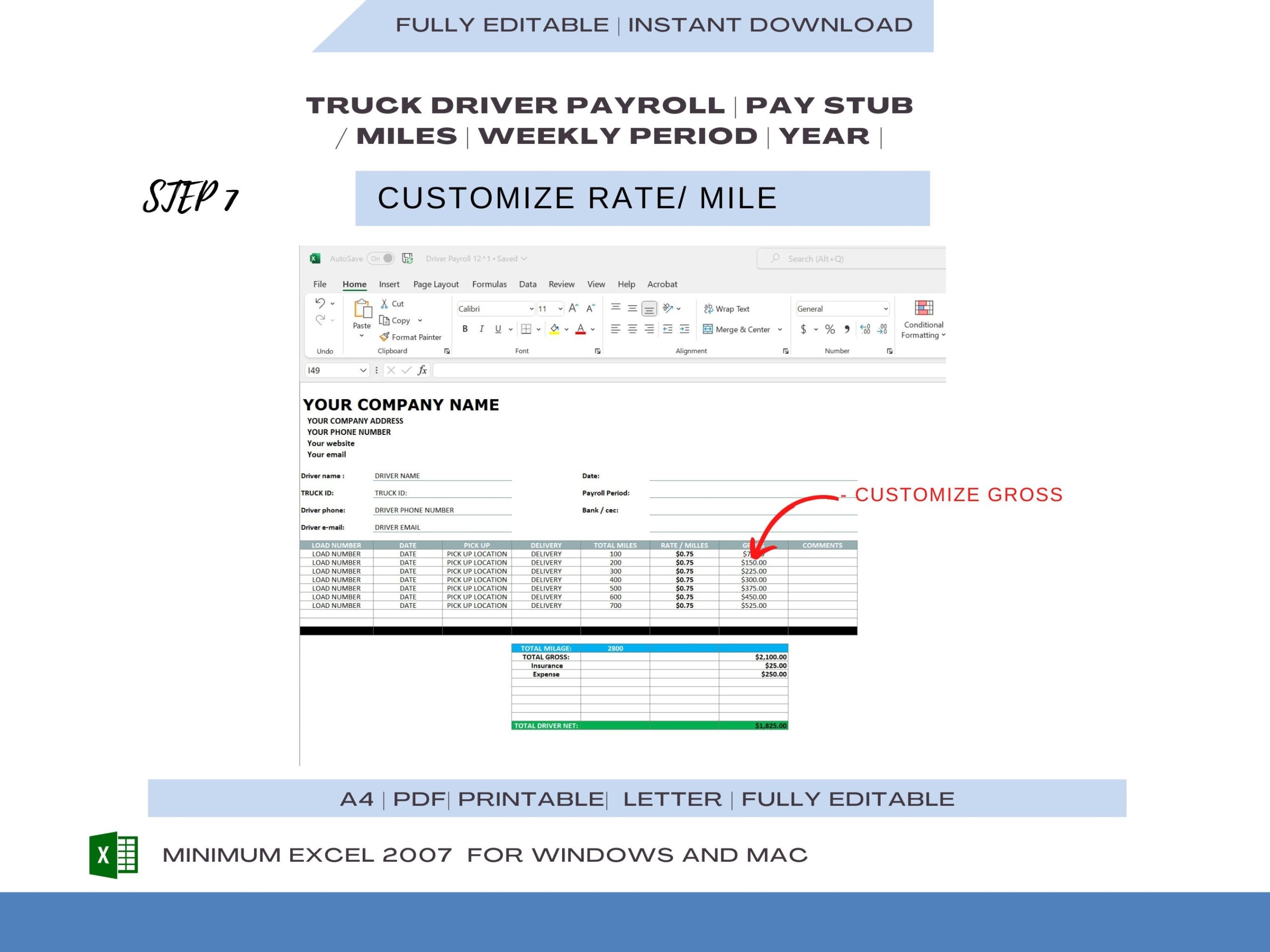 Truck Driver Payroll Template Excel