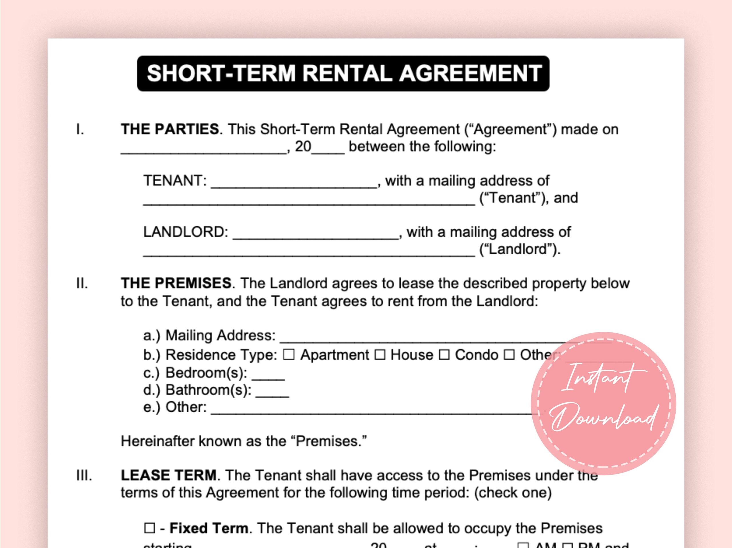 Vacation Rental Agreement Short Term Rental Agreement Short Term Rental Template Short Term Rental Editable Instant Download A4 Etsy