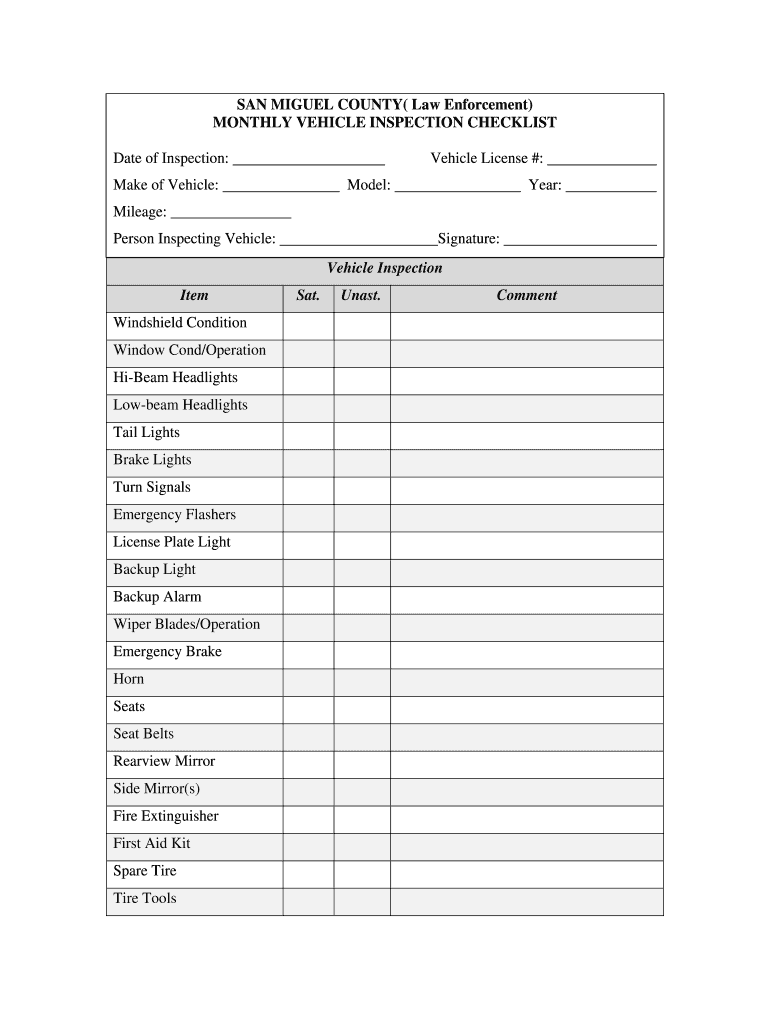 Free Vehicle Inspection Form Pdf