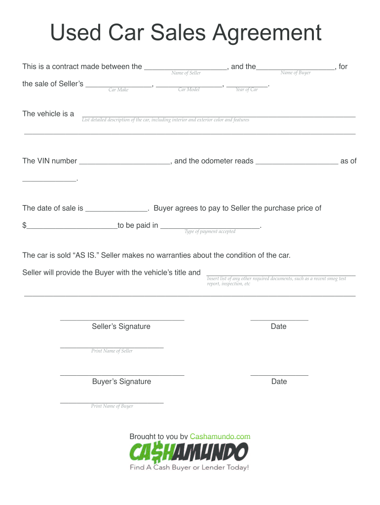 Vehicle Sale Agreement Template Fill Out Sign Online DocHub