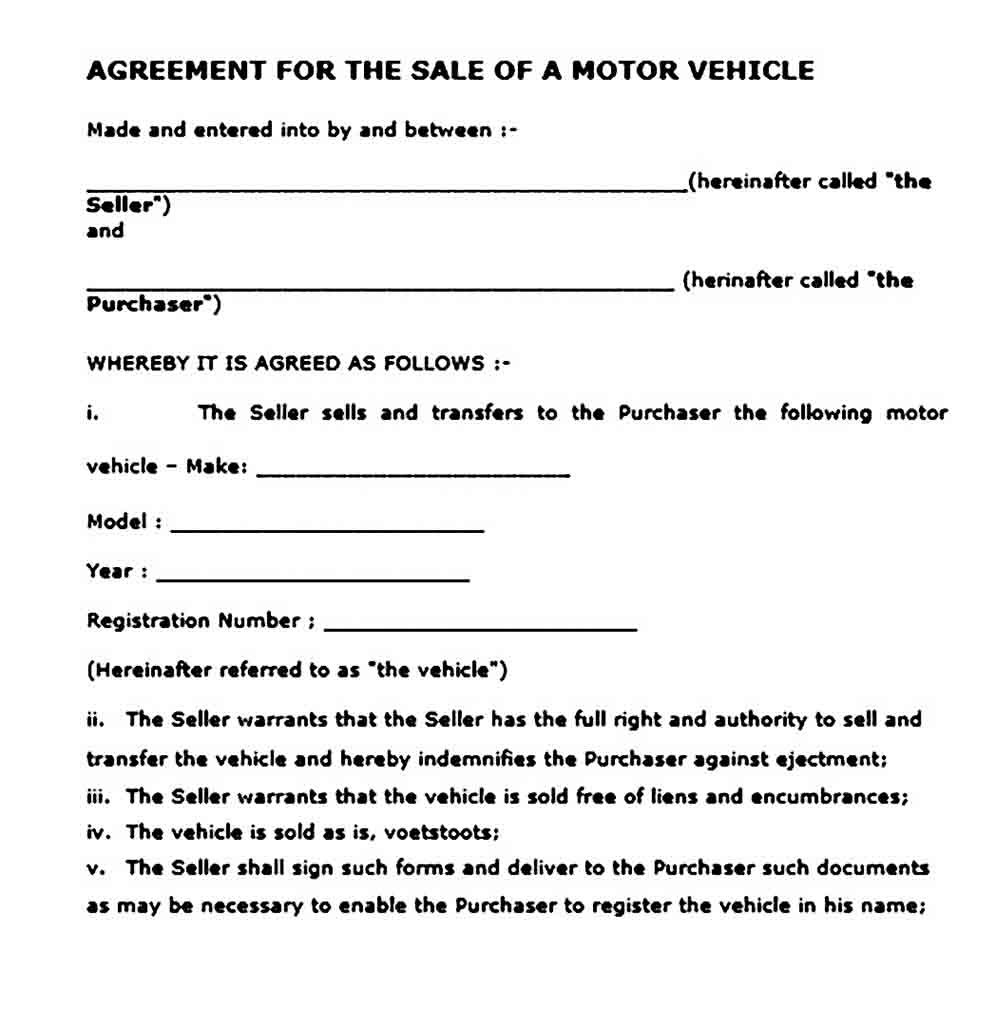 Used Car Sale Agreement Format
