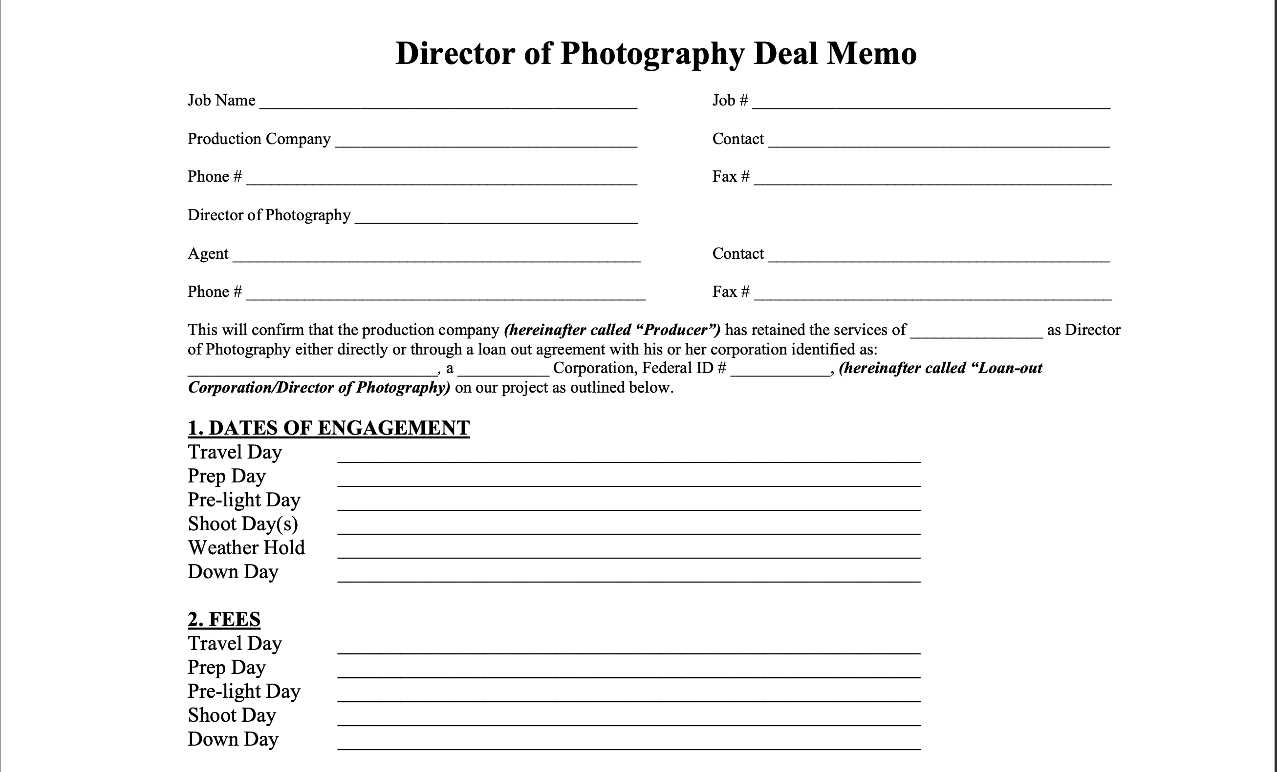 Contract Template For Video Production