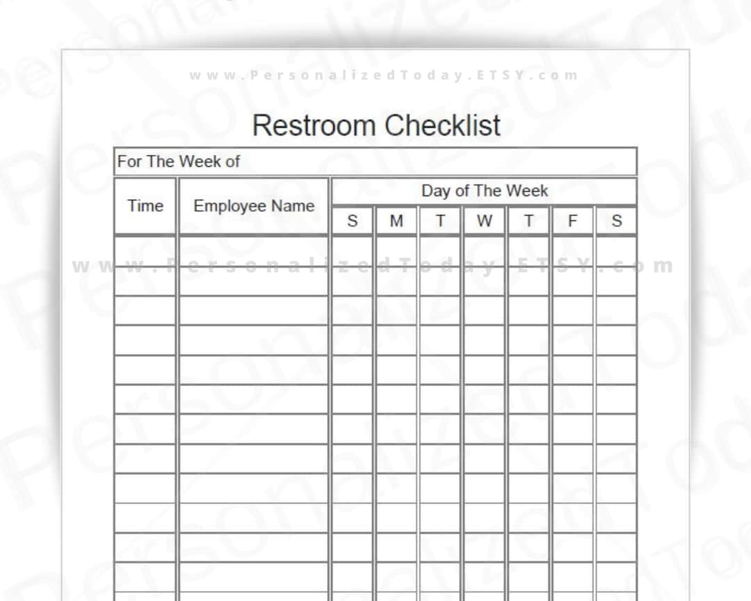 Weekly Bathroom Cleaning Chart With Employee Names Column Printable And Fillable PDF Digital Download US Letter Size Etsy